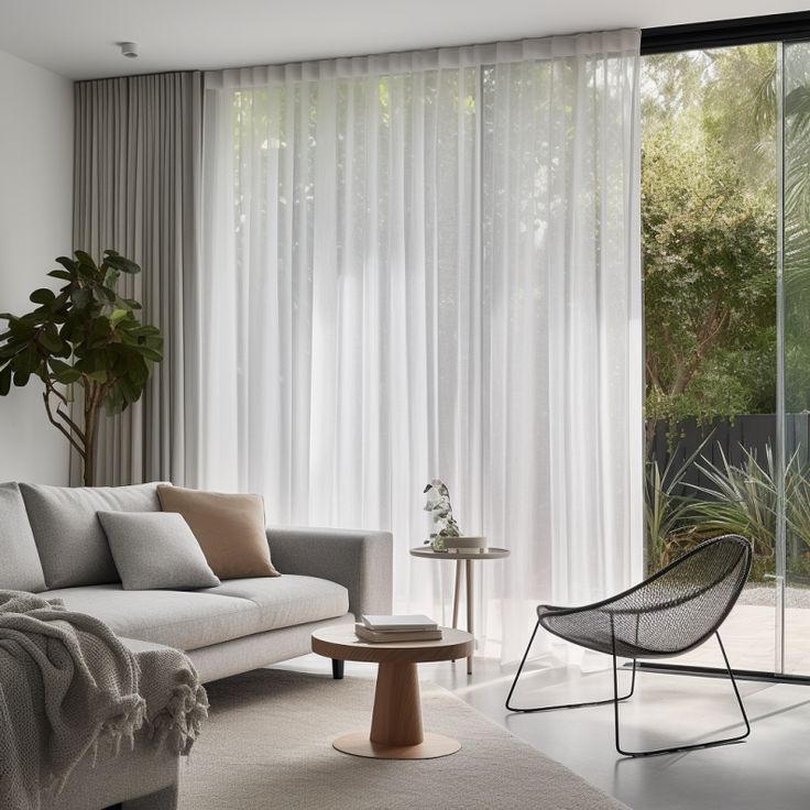 Visillos modernos con luz suave de día en una sala